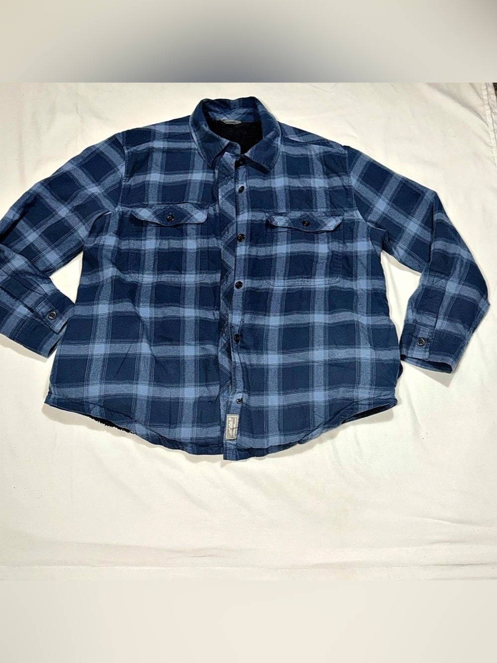 Eddie Bauer Women’s L Blue Plaid Sherpa Lined Shirt Jacket Shacket  P098